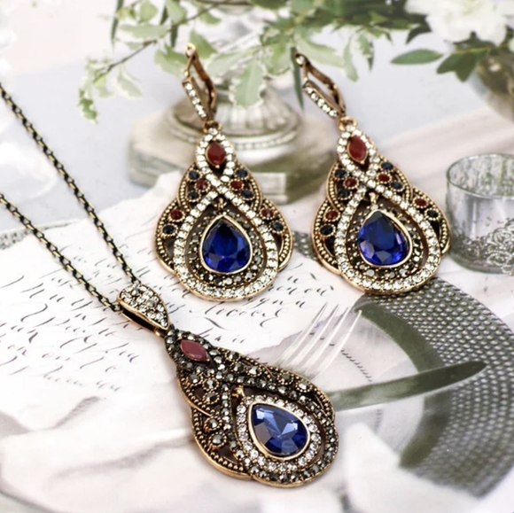 Turkish Vintage Looking Jewelry Set forWomen,NEW,2pc,Ethnic,Wedding,HandmadeGift - Picture 9 of 9